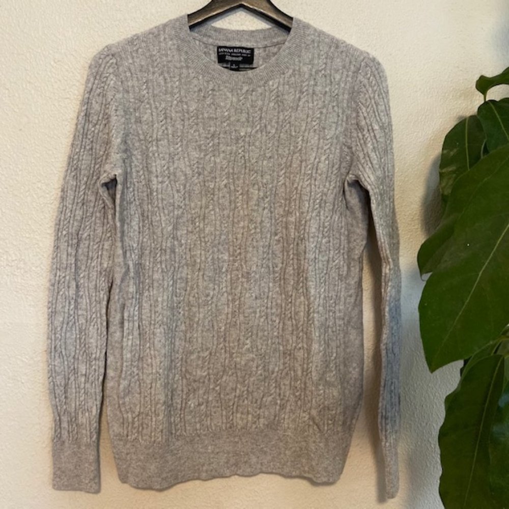 Marled Grey Cable Knit Crew Neck Sweater